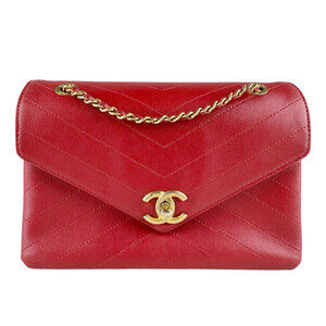 Chanel CHANEL Shoulder Bag Leather Red Gold Women's z9609